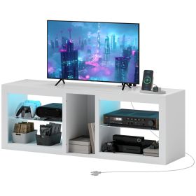 HOMCOM TV Stand Center for 55" with LED Lights and Power Outlets TV Television Cabinet with Adjustable Shelves High Gloss White