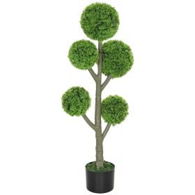HOMCOM 43.3" Artificial Ball Cypress Topiary Tree, Fake Plant in Pot for Indoor Outdoor Living Room Green