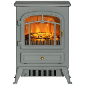 HOMCOM 16" Electric Freestanding Fireplace, 750W/1500W Indoor Fireplace Stove Heater with 3D Flame Effect for Home, Gray