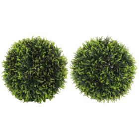 HOMCOM 2 PCS 17.7" Topiary Balls Cedar Topiary Plants, Indoor Outdoor Fake Plants, UV-protected, Green