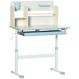 Qaba Kids Study Desk Set, Height Adjustable Table & Chair with Tilt Desktop, Drawer & Storage, for Homework & Arts, Blue