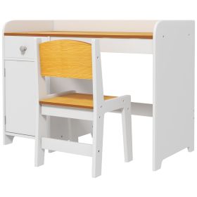 Qaba Kids Desk and Chair Set with Storage, White Study Desk for School, Student Writing Desk