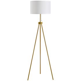 HOMCOM Elegant Floor Lamp 59.75" Fabric Shade E26 Holder Steel Tripod Gold for Living Room
