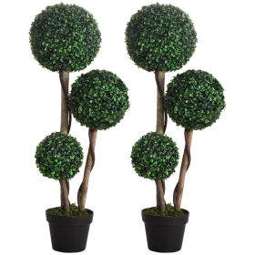 HOMCOM 35.5" Ball Boxwood Topiary Tree Artificial Plant in Pot for Indoor & Outdoor Home Decor