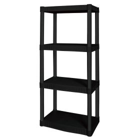 Black Plastic 4-Tier 47.6" H x 21.7" W x 13.8" D Storage Shelving, 240 Lb Total Capacity, Adult