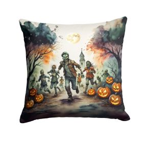 Zombies Spooky Halloween Throw Pillow Machine Washable, Indoor Outdoor Decorative Pillow for Couch, Bed or Patio, 14Hx14W