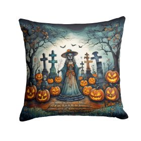 La Catrina Skeleton Spooky Halloween Throw Pillow Machine Washable, Indoor Outdoor Decorative Pillow for Couch, Bed or Patio, 14Hx14W