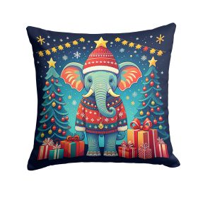 Elephant Christmas Throw Pillow Machine Washable, Indoor Outdoor Decorative Pillow for Couch, Bed or Patio, 14Hx14W