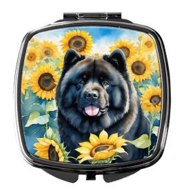 Chow Chow in Sunflowers Compact Mirror Decorative Travel Makeup Mirror for Women Girls Gifts Pocket Makeup Mirror Folding Handheld