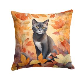 Asian Cat in Fall Leaves Throw Pillow Machine Washable, Indoor Outdoor Decorative Pillow for Couch, Bed or Patio, 18Hx18W