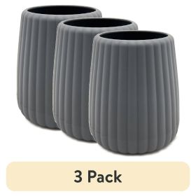 (3 pack) Rubberized Plastic Ribbed Toothbrush Holder, Grey
