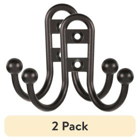 (2 pack) Mainstays, Double Hook Bronze Metal Hook, Mounting Hardware Included, 10 lb Limit