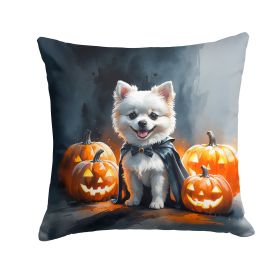 White Pomeranian Puppy Halloween Throw Pillow Machine Washable, Indoor Outdoor Decorative Pillow for Couch, Bed or Patio, 14Hx14W