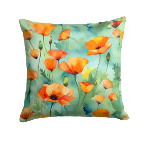 California California Poppies in Watercolor Throw Pillow Machine Washable, Indoor Outdoor Decorative Pillow for Couch, Bed or Patio, 14Hx14W