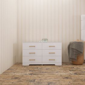 White Color Large 6 Drawers Chest Of Drawer Dressers Table With Golden Handle (Color: White)
