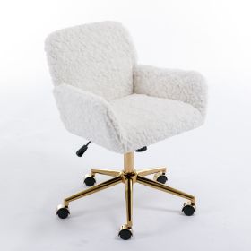 A&A Furniture Rabbit Hair Office Chair With Golden Base, Adjustable (Color: Beige)