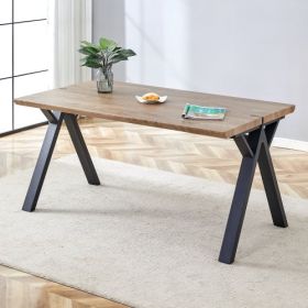 63x35.4Wood-Textured MDF Dining Table With Black A-Frame Legs.Density Board Sticker,Iron Pipe Spraying,Suitable For Various Occasions Such As Liv (Option: BlackWood)