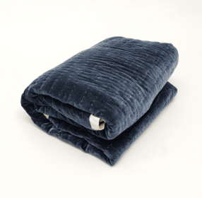 Cotton Velvet Stonewashed Hand Quilted Bedspread With Flanges-88X92 Inch (Option: Indigo)