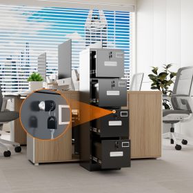 4 Drawer File Cabinet, Metal Vertical Black Filing Cabinets With Lock For Home Office With Name Card Holder For Letter,Legal,A4,F4 Size,Assemble (Color: Black)