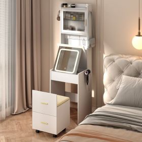 White Hemp Faced Particleboard With Triamine 2 Pull 1 Door 1 Flip LED 3 Tone Light Touch Mirror Dressing Table Set (Color: White)