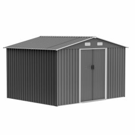 10X8 FT Outdoor Tool Storage Shed With Metal Foundation & Lockable Doors, All Weather Metal Sheds For Garden, Patio, Backyard, Lawn, Gray (Option: Gray)