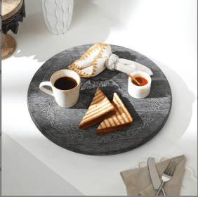 Broerine Handmade Mango Wood Lazy Susan Serving Plate (Color: Black)