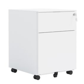 2 Drawer Mobile File Cabinet With Lock Steel File Cabinet For Legal LetterA4F4 Size, Fully Assembled Except For Whee  Office Design, White (Color: White)