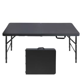 4ft Portable Folding Table Indoor&Outdoor Maximum Weight 135KG Foldable Table For Camping Black (Color: Black)