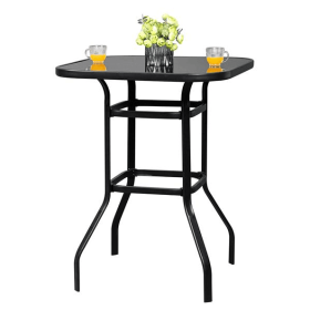 Black Wrought Iron Glass High Bar Table (Color: Black)