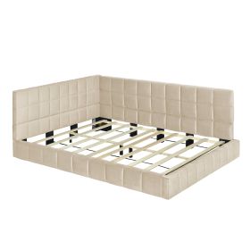 Full-size Upholstered Sofa Bed, Sofa Bed Frame - Beige, Velvet (Color: Beige)