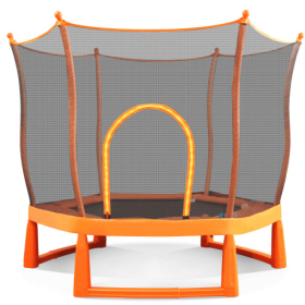 6FT Toddlers Trampoline With Safety Enclosure Net And Ocean Balls, Fully Protected Indoor Trampoline And Ball Pit Balls For Kids, Easy Assembly L (Color: Orange)