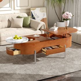 47.2-inch Lift Coffee Table With 360 Degree Marble Patterned Rotating Tray, Modern Oval Lift Tabletop, Prohibited Platform Temu (Option: Wood)