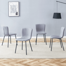 Luxury Minimalist Chairs - A Set Of 4 High Quality Dining Chairs With Black Metal Legs. The Integral Metal Leg Structure Is Suitable For Various (Option: BlackGray)