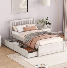 Modern Design Wooden Twin Size Platform Bed With 2 Drawers (Color: White)