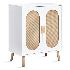 2-door Cabinet Type, Tall Leg Design,Oval Rattan Surface, Shoe Cabinet (Color: White)