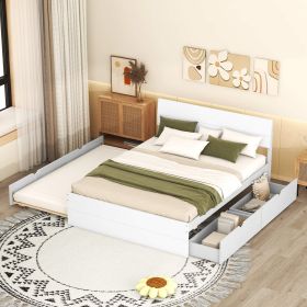 Modern Full Bed Frame With Twin Size Trundle And 2 Drawers For White High Gloss And Washed (Color: White)