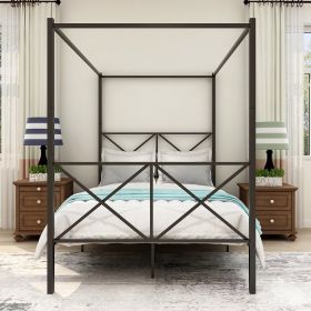 Metal Canopy Bed Frame, Platform Bed Frame With X Shaped Frame Full Black (Option: Full)