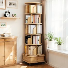 6-tier Rotating Bookshelf, Oak Coloured, On Wheels (Option: Oak color)