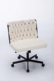 Criss Cross Legged Office Desk Chair With Wheels, Modern Armless Desk Chair With Wide Seat, Home Office Chairs For Work, Meditation, Vanity,White (Color: Pink)