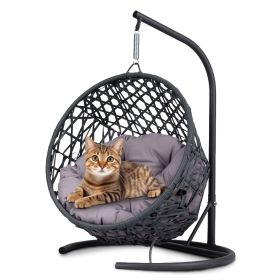 Cat Swing Bed With Stand And Cushion, Rattan Look Cat Egg Chair, Indoor Hanging Swing Cat Bed, Suitable For Cats, Small Dogs And Small Animals, G (Option: Gray)