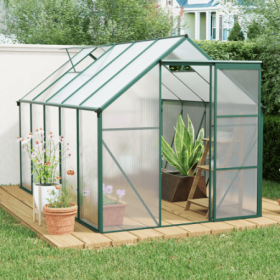 6X10FT Polycarbonate Greenhouse Raised Base And Anchor Aluminum Heavy Duty Walk-in Greenhouses For Outdoor Backyard In All Season (Color: Green)