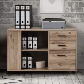 3-Drawer Black Oak Wood 39.37 In. W Lateral File Cabinet (Option: OAK)