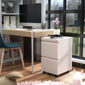 Mobile Metal 2 Drawer File Cabinet With Lock, Rolling Cabinet For Both Legal And Letter Size Hanging Folders, Perfect File Storage For Home Offic (Color: White)