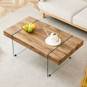 43.x23.6 Wood Colored Texture Sticker MDF Coffee Table With Tempered Glass Legs.Suitable For Living Room.It Can Be Used Not Only As A Coffee Tabl (Option: Wood)