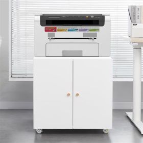 Metal Printer Stand With Storage Mobile Printer Desk Suitable For Small Spaces, Adjustable Shelf With Door, File Cabinet With Wheels, Prohibited (Color: White)