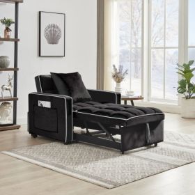 Three-in  One Sofa Bed Chair Folding Sofa Bed Adjustable Back Into A Sofa Recliner Single Bed  Modern Chair Bed Berth Black (Color: Black)