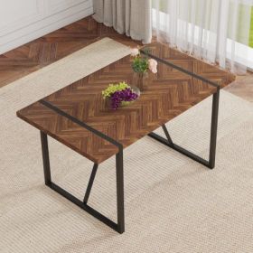 A Minimalist Retro Rectangular Dining Table With A Specially Textured Top And Black Metal Legs.Contemporary Minimalist MDF Dark Wood Textured Tab (Option: BlackWood)
