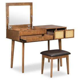43.3 Inches, Classic Wooden Makeup Vanity Set (Color: Brown)