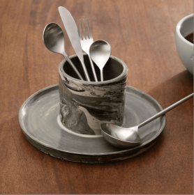 Handcrafted Carbon Cutlery Holder With Spoon Rest   Stylish & Practical Kitchen Organizer (Option: Charcoal)