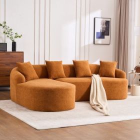 LY-022 GREY COMPRESSION SOFA Combining Chaise Longue With 3-seater, Wood Grain Chenille Fabric, Full Sponge Compression Sofa,combined Sofa With 4 (Color: Orange)